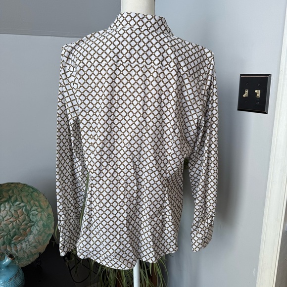 Talbots No Iron Button Up Dress Shirt White Gold Chain Design size 16 Cotton - Picture 5 of 7